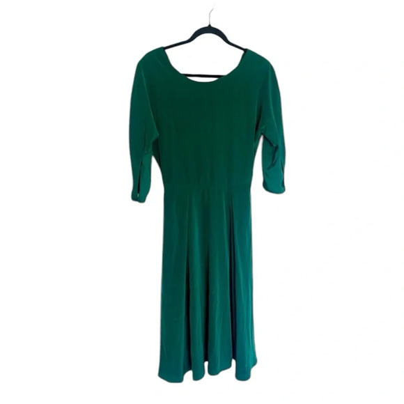 NWOT Rachel Antonoff Emerald Green Satin Deep V-Cut Back Slit Sleeve Dress 4 - Picture 1 of 15